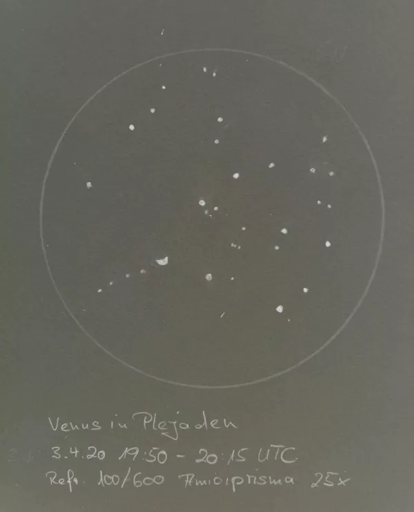 Venus in den Plejaden; Zeichnung Hubert Hermelingmeier
